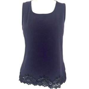COLDWATER CREEK Tank Top Camisole Lace Navy Blue Stretch Casual Womens Medium